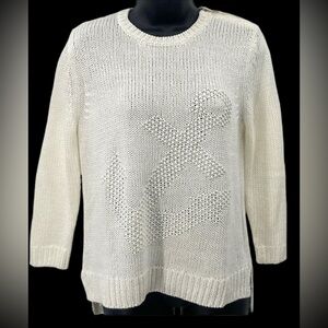 Ann Taylor Women’s Sweater L Anchor White Ivory Knit Zipper Detail Fall Casual